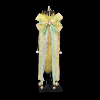 40cm Real Fox Fur Tail Anal Plug with Light Yellow Bow and Bell