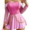 Meikeduo Pink Cute Girl Long Sleeve One-Shoulder Dress Sexy Lingerie Set