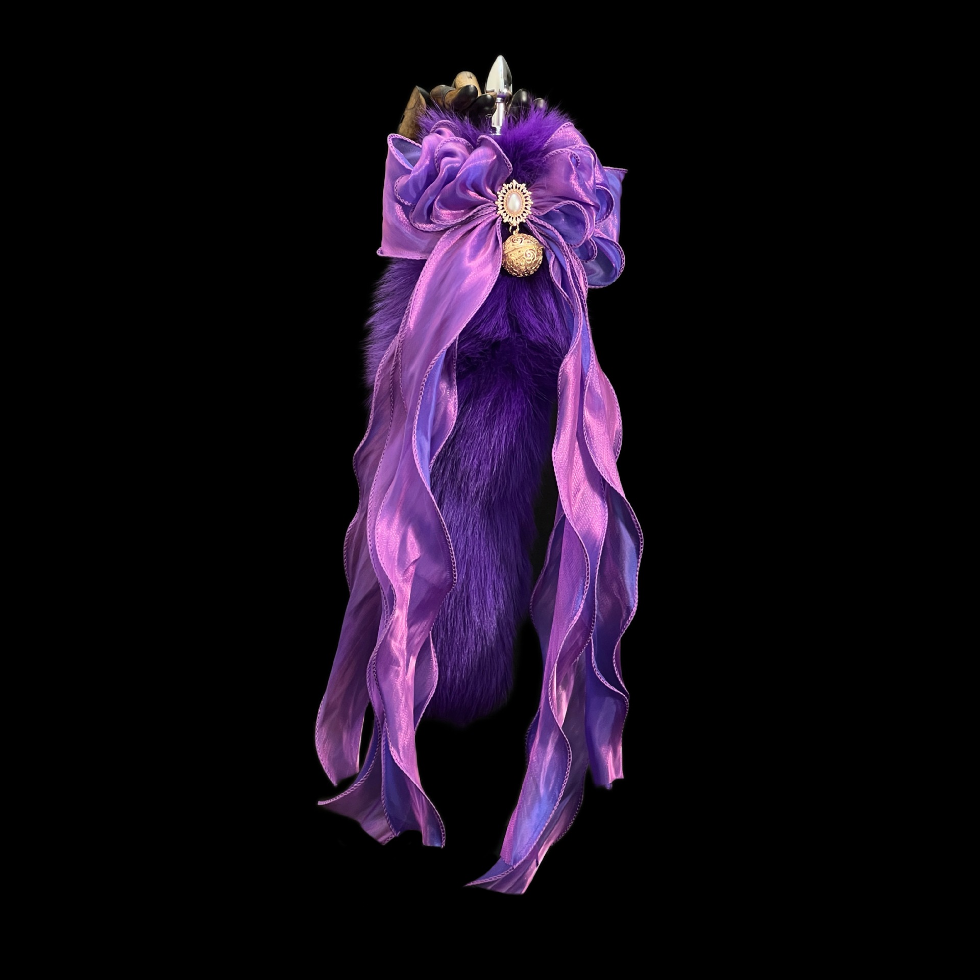 Starlight Purple 40cm Fox Fur Tail Anal Plug - Deep Pearlescent Purple Bow Bell - Image 3