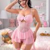 Sexy Lace Backless Sling Nightdress with Mesh Stockings Lingerie Set