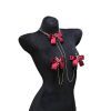 Burgundy Bow Rhinestone Palace Style Chest Chain Necklace