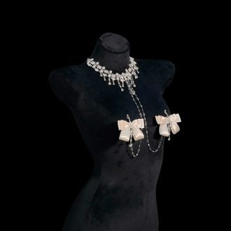 Champagne Rhinestone Palace Necklace with Bow – Sexy Chest Chain Jewelry