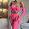 Rose Red Sexy Lingerie Set: Garter Gloves & Pure Color Intimates