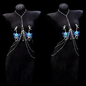 Dark Blue Retro Bow Bell Chest Chain – Sexy Body Jewelry