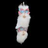 40cm Fox Real Fur Tail with Satin Ribbon Dance & Pink Blue Bow - Anal Plug with Bell
