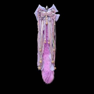 60CM Fox Fur Tail with Purple Bow & Bell – Dreamy Purple Butt Plug