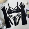 Sexy See-Through Mesh Push Up Bra & Panty 4-Piece Lingerie Set with Steel Ring