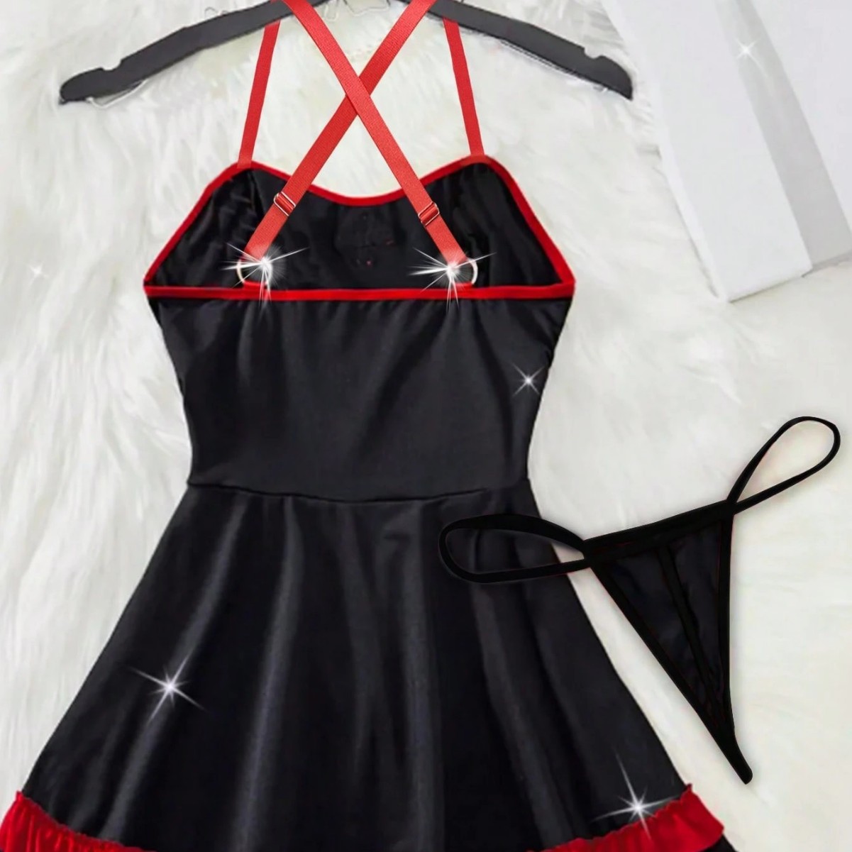 Sexy Black & Red Nurse Lingerie Costume for Women - Image 4