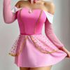 Meikeduo Pink Cute Girl Long Sleeve One-Shoulder Dress Sexy Lingerie Set