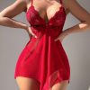Sexy Lace Bow Suspender See-Through Pleated Dress Lingerie