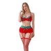 Christmas Red & Green Mesh Satin Splicing Bow Bra - Sexy Lingerie for Women