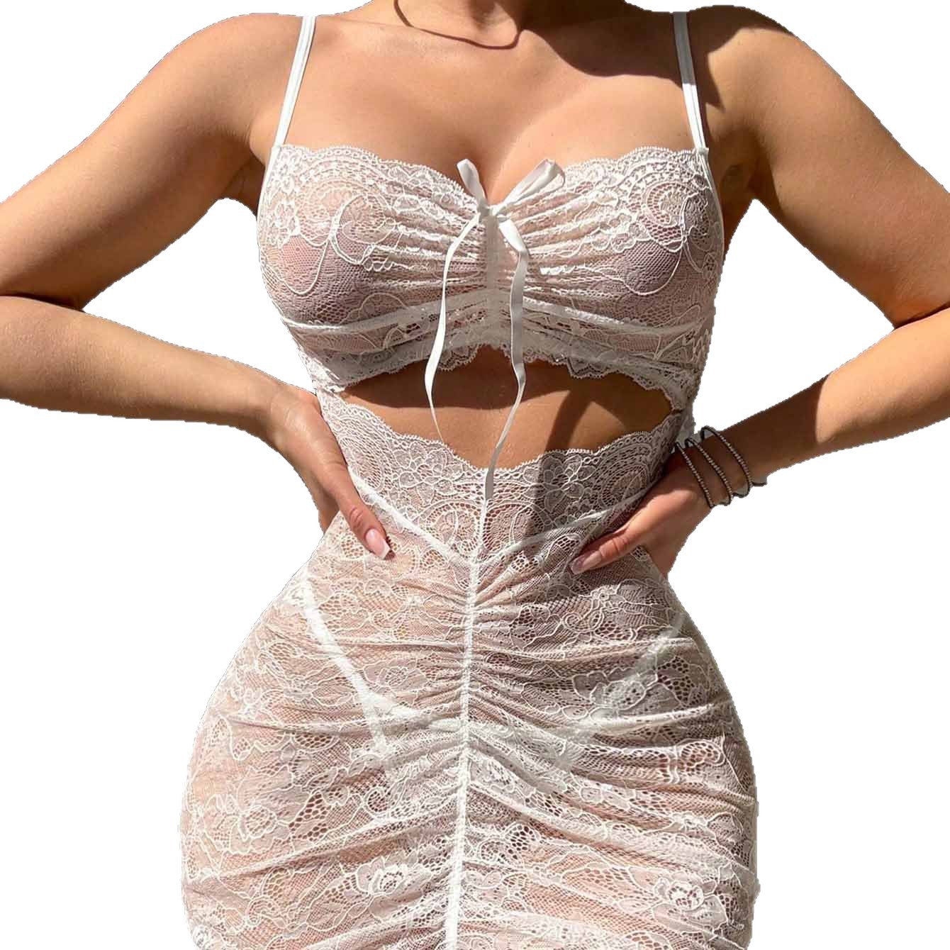 Lace Hollow-Out Camisole Sheath Lingerie - Sexy Slim Temptation - Image 5