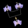 Lavender Fox Tail Nipple Clamps with Purple Yarn Bow Bell