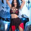 Black Red Ball Queen Sheer Mesh Tied Lingerie Top