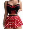 Red Polka Dot Skirt Split Sexy Lingerie with Pure Lust Suspenders