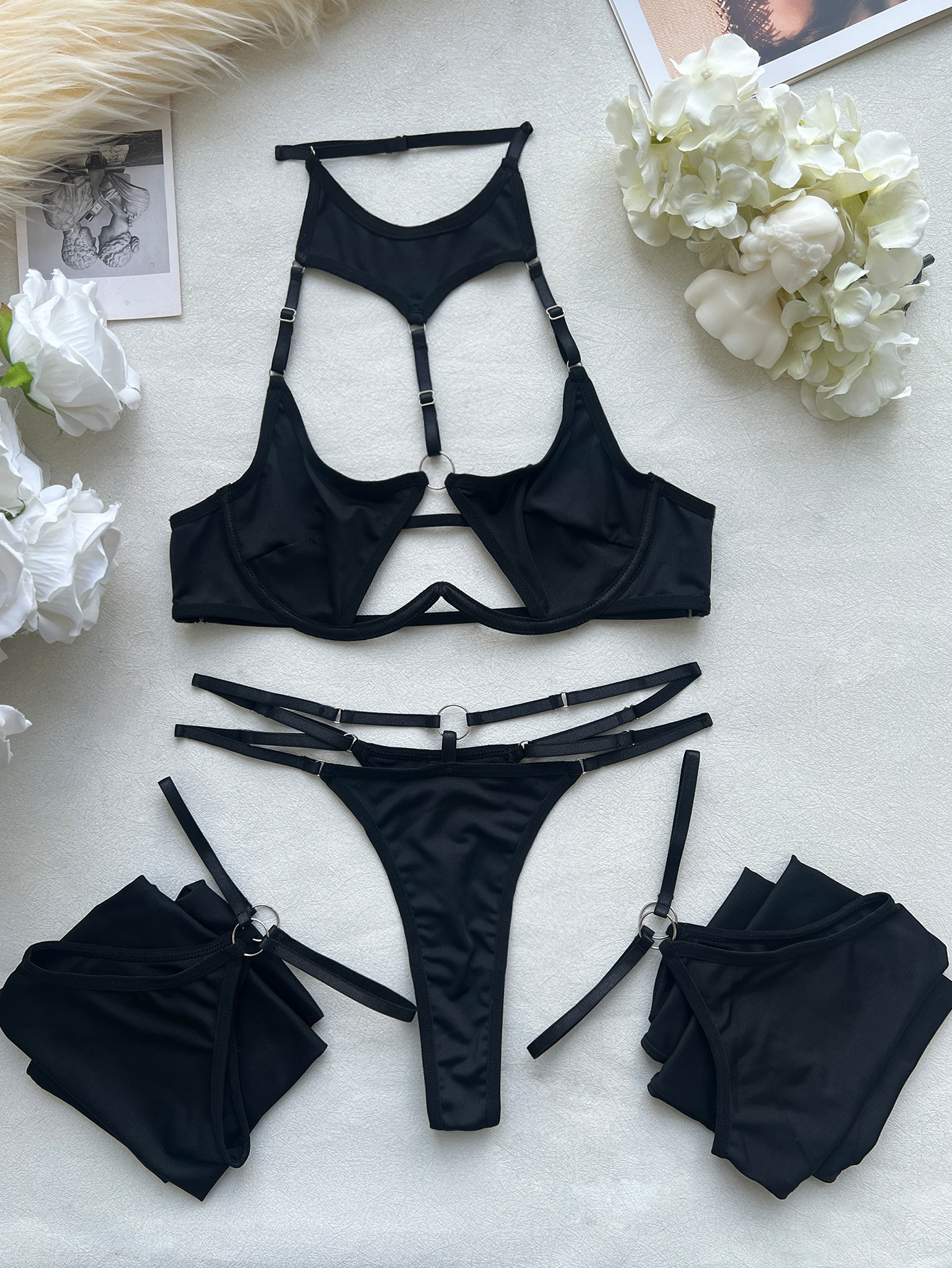 Women's Sexy Cutout Lingerie Set - Nightclub Party Strap Underwear with T-Back - Image 5