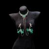 Cuiying Original Design Retro Imitation Diamond Chest Chain with Dark Green Bows