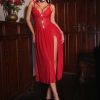 Deep V Lace Strap Sexy Pajama Dress with Side Slit