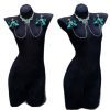Cuiying Original Design Retro Imitation Diamond Chest Chain with Dark Green Bows
