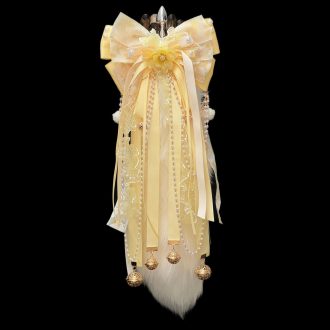 Golden Osmanthus Fox Tail Anal Plug – Handmade Light Yellow Fur with Bell Bow
