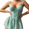 Sexy Lace Mesh Backless Suspender Mini Skirt Lingerie Set