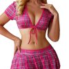 Women's Plaid Tied Crop Top & Pleated Mini Skirt Lingerie Set