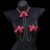 Burgundy Bow Rhinestone Palace Style Chest Chain Necklace