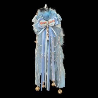 40CM Lake Blue Fox Tail – Real Wool Cosplay Prop with Bell Accent