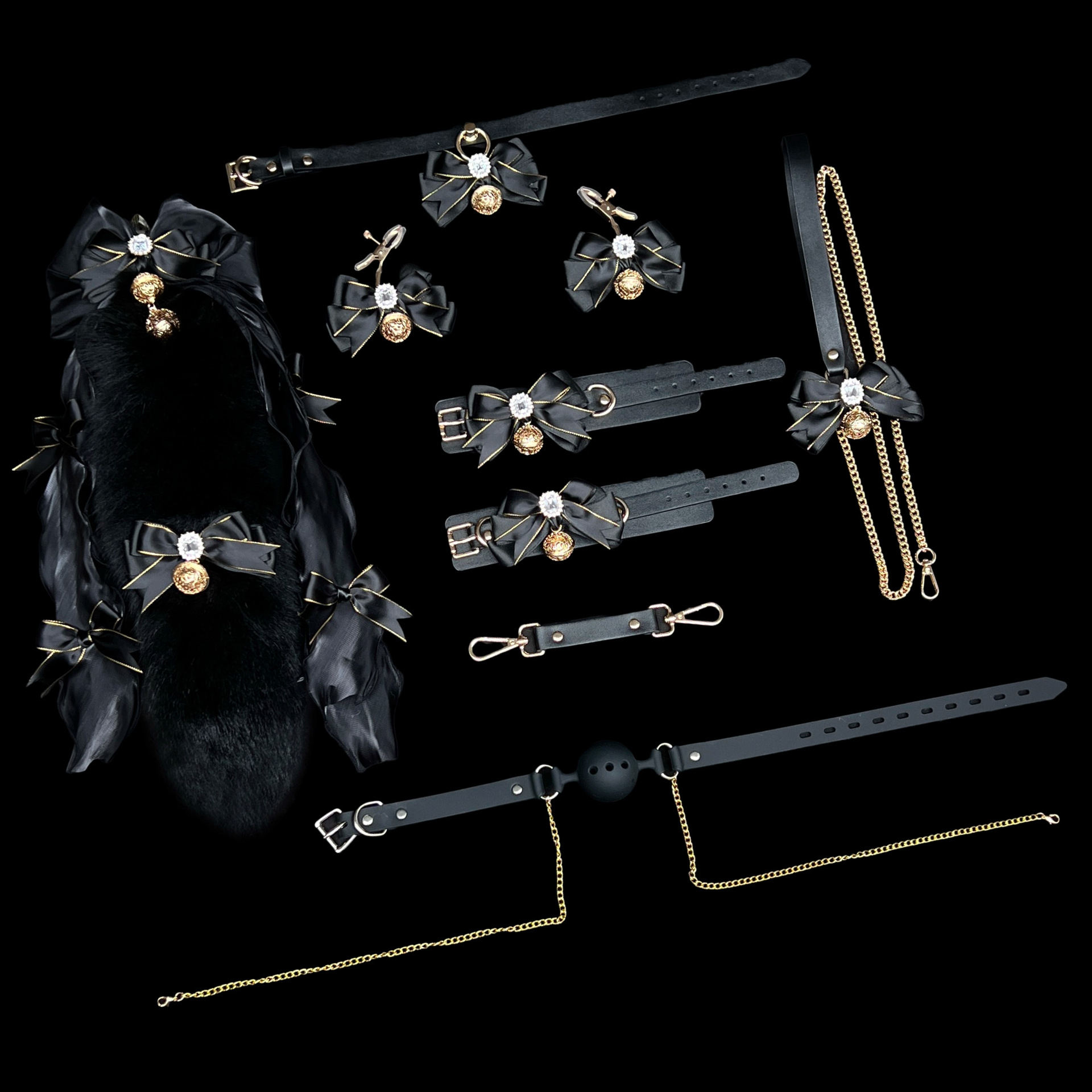 Black Gold Fox Fur Tail Collar with Bell & Anal Plug - Sexy Nightwear Accessory - Image 11