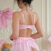 Sexy Pink See-Through Lace Bow One-Piece Lingerie Suspender Skirt Set