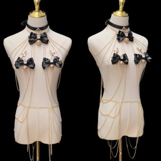 Black Gold Fox Fur Tail Collar with Bell & Anal Plug – Sexy Nightwear Accessory