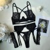 Lace Push-Up Bra with Cross Ribbon Detail - Sexy Hollow Lingerie
