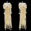 40cm Real Wool Fox Tail Butt Plug - Milky Yellow Bow & Bell