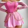 Meikeduo Pink Cute Girl Long Sleeve One-Shoulder Dress Sexy Lingerie Set