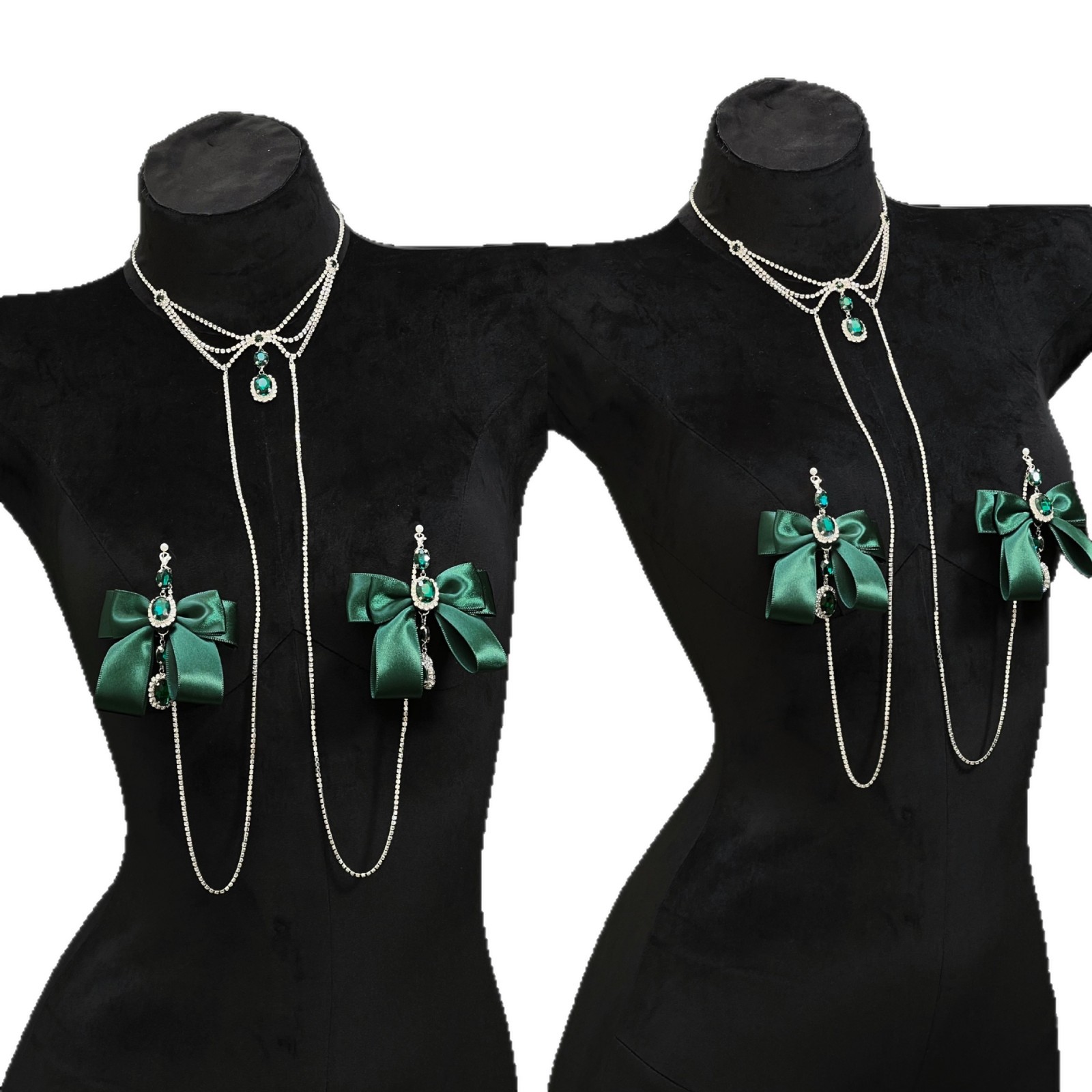 Emerald Bow Nipple Chain with Gemstone Coronation Detail - Image 5