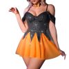 Sexy Witch Halloween Costume Lingerie with Straps, Tulle & Chain Detail