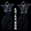 Cuiying Original Design Retro Imitation Diamond Chest Chain with Dark Green Bows