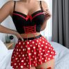 Red Polka Dot Skirt Split Sexy Lingerie with Pure Lust Suspenders