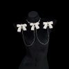 Champagne Gold Rhinestone Nipple Clamps with Chest Chain - Detachable Bow Accent