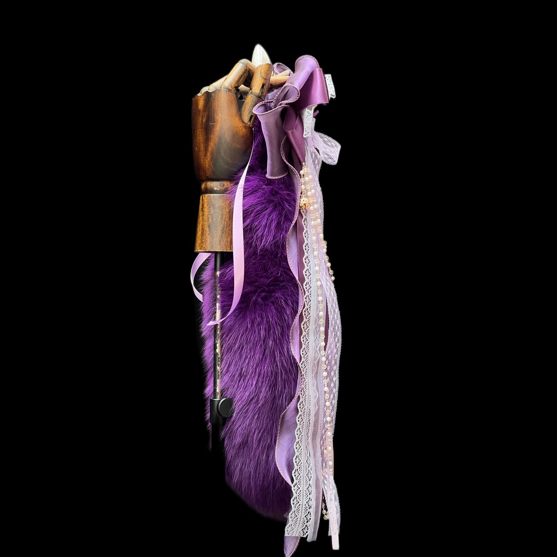 Deep Purple Fox Fur Tail Anal Plug with Bowknot Bell - Luxury Craftsmanship - Image 4