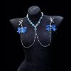Retro Dark Blue Zircon Nipple Clamps Chest Chain Necklace
