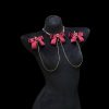 Burgundy Bow Rhinestone Palace Style Chest Chain Necklace