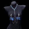 Retro Dark Blue Zircon Nipple Clamps Chest Chain Necklace