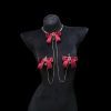 Burgundy Bow Rhinestone Palace Style Chest Chain Necklace