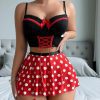 Red Polka Dot Skirt Split Sexy Lingerie with Pure Lust Suspenders