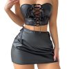 Black Patent Leather Strapless Lace-Up Lingerie - Tempting & Sexy