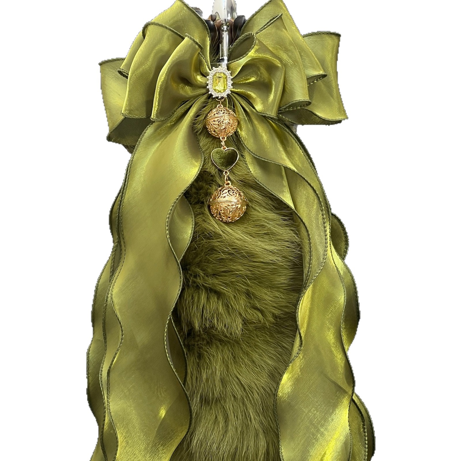 40cm Matcha Green Fox Tail Anal Plug with Removable Bow and Bell - Image 5