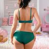 Red Floral Dark Green Strap Push Up Lingerie Set