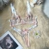 Women's Floral Lace Embroidery T-Back Underwear Set