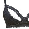 Black Soft Lace Thin Cotton Cup Steel Ring Bra & Low Waist Briefs Sexy Bust Set